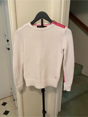 Women’s Lauren Ralph Lauren White Crewneck Sweater with Pink Zip Details,size XS